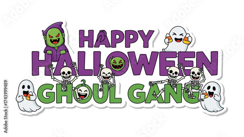 Spooky Halloween Illustration: A vibrant illustration featuring festive Halloween elements such as ghosts, skeletons, and cheerful ghouls.