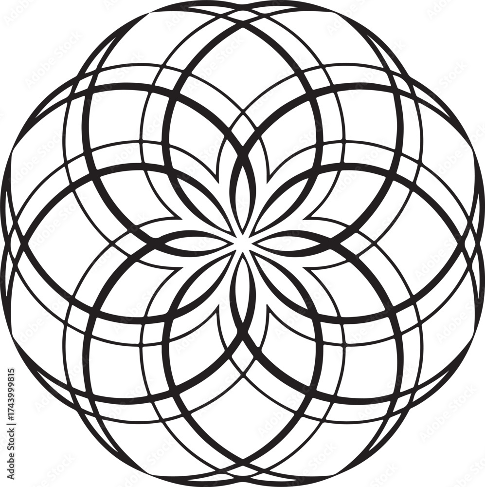 Obraz premium Geometric Mandala Vector Illustration – Abstract Circular Symmetrical Pattern Design