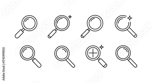 Set of hand drawn magnifying glass icons with different angles and styles vector