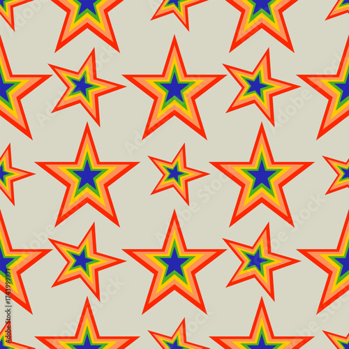 Seamless pattern featuring a repeating design of stars with multiple layers. Vector illustration