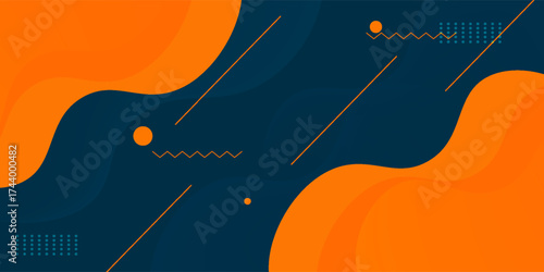Modern dark blue orange geometric business banner design. creative banner design with wave shapes and lines for template. Simple horizontal banner. Eps10 vector