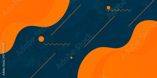 Modern dark blue orange geometric business banner design. creative banner design with wave shapes and lines for template. Simple horizontal banner. Eps10 vector