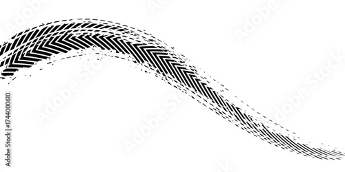 Sketchy of their sinuous strokes crossed half rings. The squiggles of the half-rims rotate along funnel-shaped trajectories in opposite directions. For logos, trademarks. Vector.
