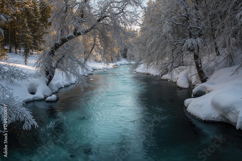 Winter forest scene with sn...