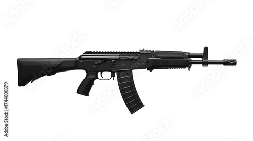 Modernized AK-12 assault rifle with black polymer furniture and a Picatinny rail.