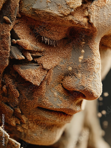 Time Crumbles: Human Statue Turning to Sand in Desert Hourglass