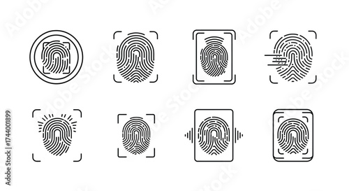 Collection of vintage style fingerprint icons representing identity and security concepts vector