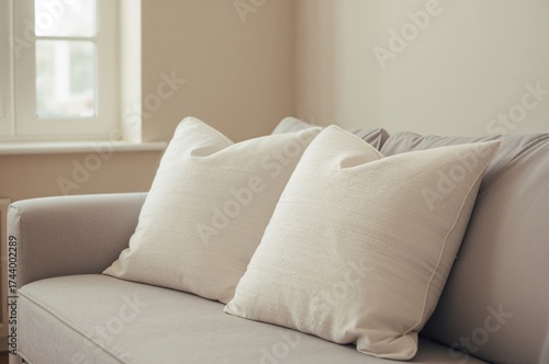Cozy white cushions placed ...