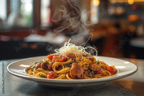 Delicious pasta dish with c...