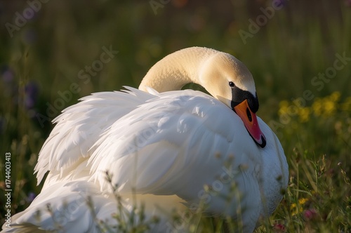 Bird grooming its plumage
