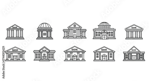 Collection of classic government building icons for finance and justice concepts vector