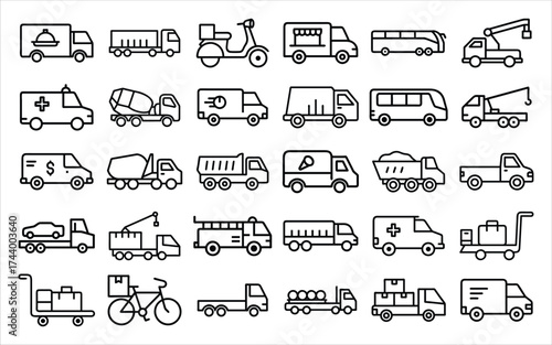 Collection of hand-drawn icons illustrating various vehicles and modes of transportation.