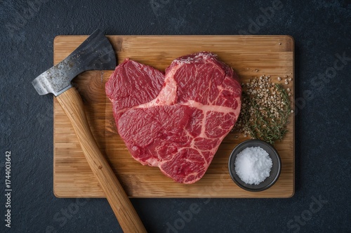 A raw tomahawk steak restin...