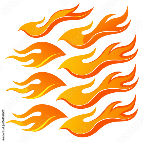 Classic retro hot rod flame vector graphics set scalable illustration for automotive designs