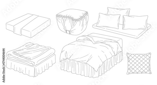 Sketchy bedding and cushions collection with decorative pillows and throws for home decor design vector