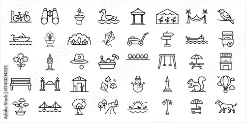 Collection of hand drawn icons representing garden and outdoor elements