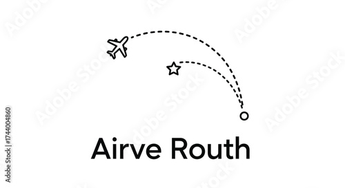 Airplane flying following a dotted route path with a star and text below vector