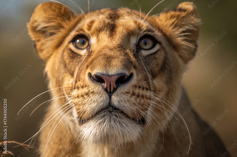 Fototapeta premium Close-up portrait of an astonished lioness face