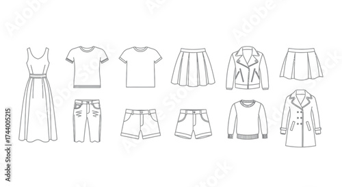 Fashion sketch collection diverse clothing items apparel design ideas for style inspiration vector