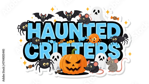 Haunted Critters: An enchanting ensemble of spooky creatures, including grinning pumpkins, playful spiders, and whimsical ghosts.
