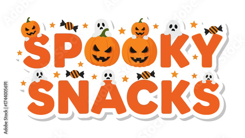 Spooky Snacks: A festive and fun graphic of Spooky Snacks adorned with adorable jack-o'-lanterns, playful ghosts, and candy, perfect for Halloween celebrations. 