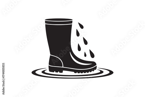 Rain Boot Silhouette in Puddle Vector Waterproof Wellington Boot Icon Graphic