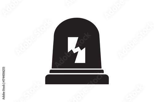 Emergency Siren Light with Lightning Icon Security Alarm Flasher Black Vector Illustration