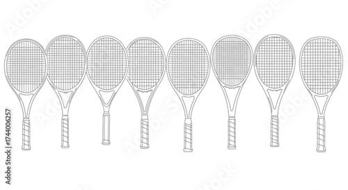 Collection of vintage tennis racquets with plaid string patterns arranged in a row vector