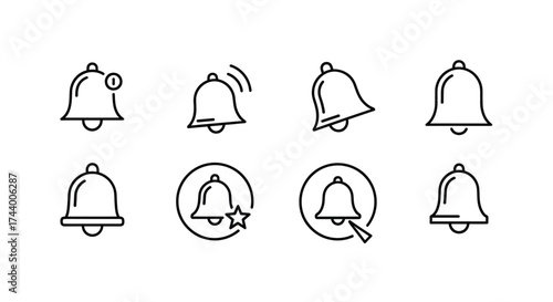 Set of hand drawn bell icons for notification alerts and sound symbolism vector