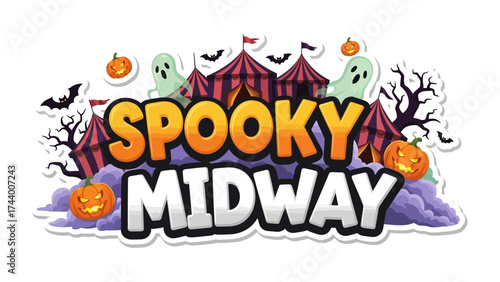 Spooky Midway: A whimsical illustration captures the essence of Halloween, featuring a carnival setting, with a glowing pumpkin and a haunted atmosphere.