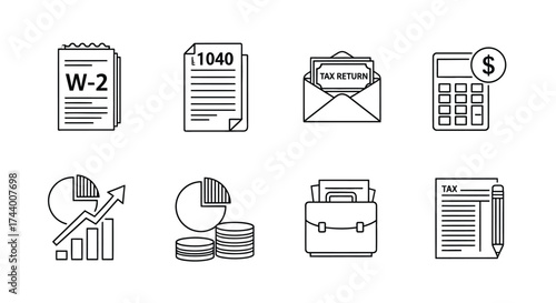 Set of financial and business icons for taxes accounting and investment concepts vector
