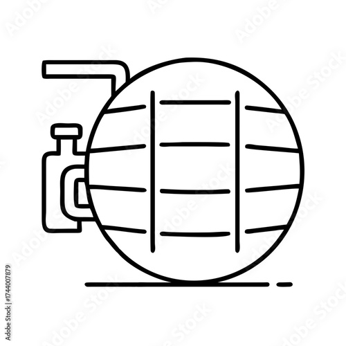 Beer barrel icon with tap in minimal line art style for Oktoberfest concept