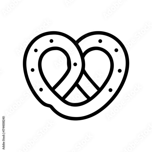 Heart-shaped pretzel icon in black outline style for Oktoberfest  