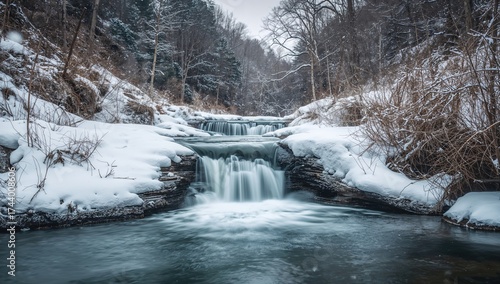 Tiny cascade amid a snowy w...