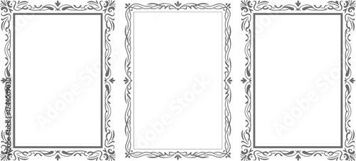 Set of elegant vintage ornamental frames for certificates, invitations, or decorative designs, antique border templates with floral vector pattern
