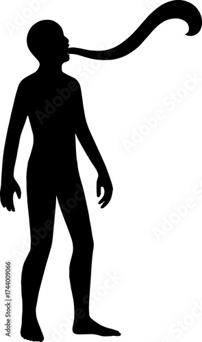 Human silhouette with giant tongue extending unnaturally far vector with white background 
