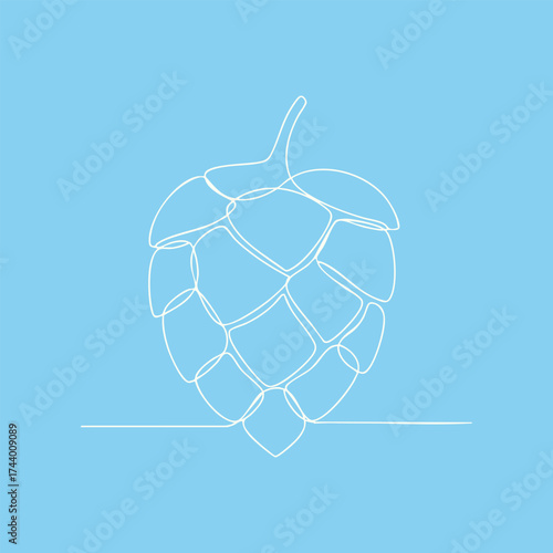 Minimalist line art of a pine cone on a soft blue emphasizing simplicity and natural form