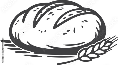 Loaf of Bread with Wheat Stalk and Grains ear of wheat