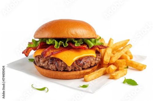 Delicious burger served wit...
