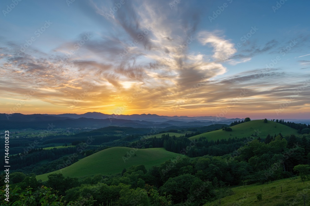 Obraz premium Evening Glow Over Mountain Ranges