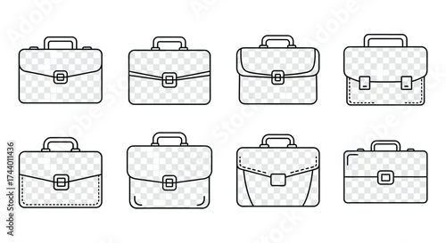 Collection of eight hand-drawn briefcases business bags for documents and professionals vector