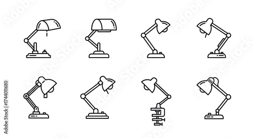Collection of desk lamps in various poses hand drawn sketch style for design projects vector
