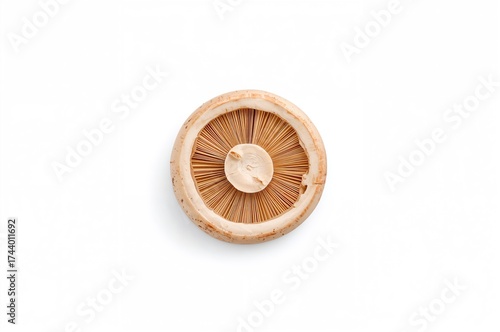 Sliced straw mushrooms displayed from above on a white surface, flat layout.