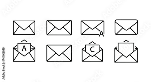 Collection of hand drawn envelope icons representing mail communication and correspondence vector
