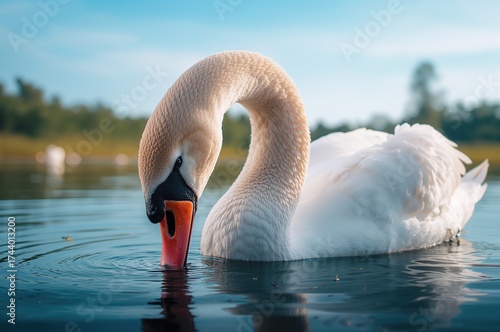 Close-up of a white bird sw...