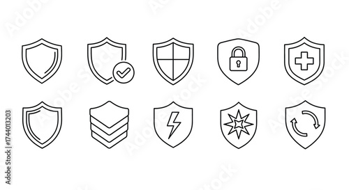 Hand drawn shield icons representing security protection and safety concepts vector