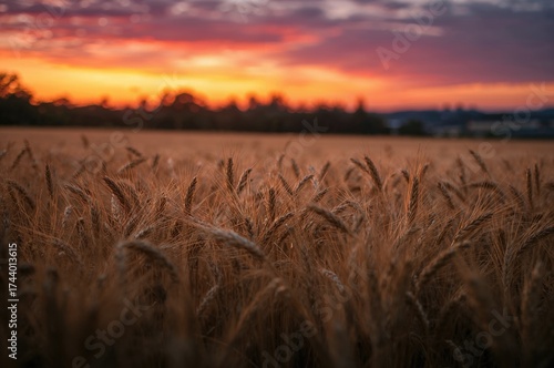 Golden wheat field at sunse...