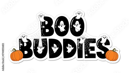 Halloween's Delightful Boo Buddies: Charming pumpkins and friendly ghosts come together in this playful illustration of Halloween's festive spirit. 