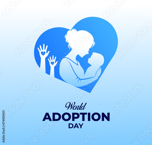 Mother and Child Illustration for World Adoption Day. 9 November. Template for background with banner, poster and card. Vector illustration.