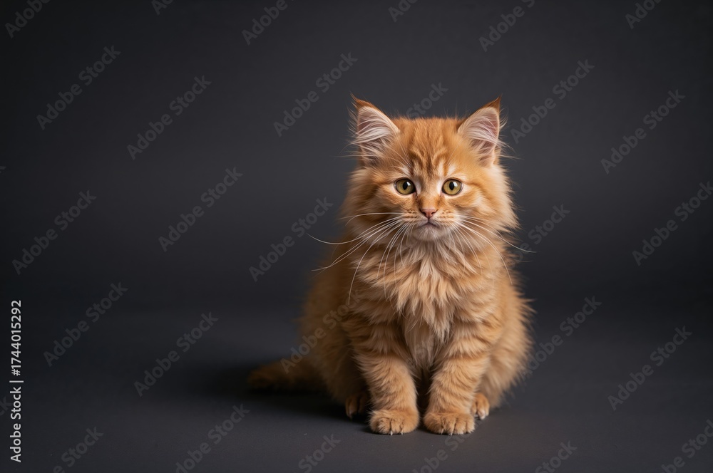 Fototapeta premium Tiny crimson feline against a black backdrop